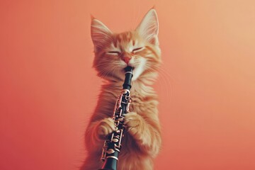 Ginger Kitten Playing Clarinet