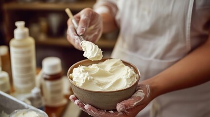 Making creamy body butter in a natural skincare workshop