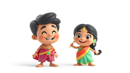 3D Happy cartoon south indian character with white background. Generative AI