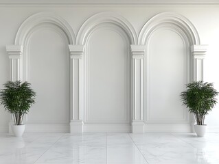 Elegant White Room With Three Archways And Plants