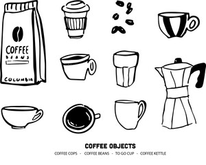 Coffee objects for print and poster designs