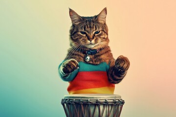 Cat Playing Djembe Drum