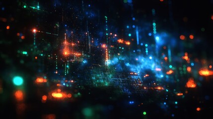 Fototapeta premium Futuristic neon digital matrix with vibrant lights and abstract technology patterns