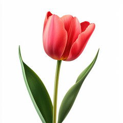 vibrant red tulip with green leaves, symbolizing beauty and nature