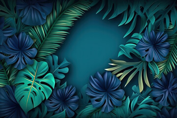 Fototapeta premium Tropical leaves frame with vibrant colors in 3D style.