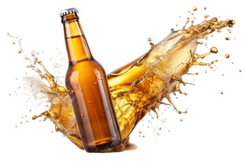 Bottle beer splash isolated on a bright surface perfectly On white background PNG