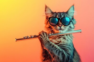 Cat playing flute wearing sunglasses