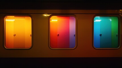Three illuminated compartments with yellow, rainbow, and teal colors.