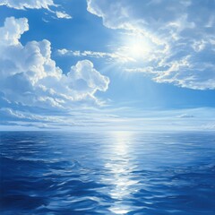 Obraz premium Tranquil ocean reflection under blue sky