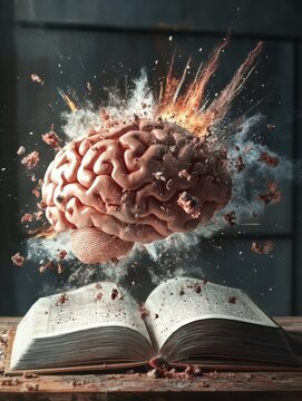 Concept art of a human brain exploding with knowledge and creativity.