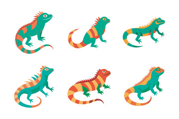 Cute Iguana Illustration Bundle. Vibrant collection of adorable iguana illustrations, perfect for tropical-themed designs, nature projects, greeting cards