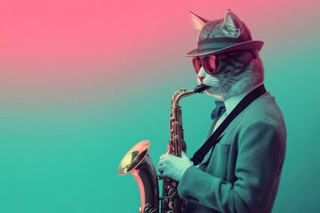 Cat Playing Saxophone in Suit