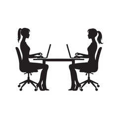 man working at computer  desktop monitor gears silhouette vector art