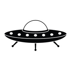 UFO vector icon. Flying saucer illustration ideal for alien, space, or sci-fi themes. Black silhouette isolated on white background.