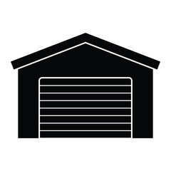 Garage with automatic gate vector icon. Ideal for architecture, residential design, or parking solutions. Black silhouette isolated on white background.