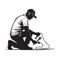 electrician at work silhouette vector art illustration