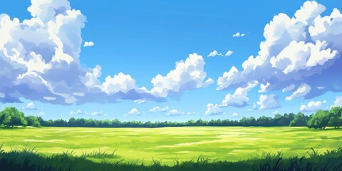 Obraz premium Vast green field under blue sky