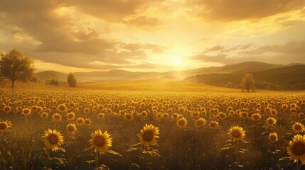 Vast sunflower field under dramatic sky