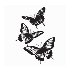 Three flying Butterflies Vector Image isolated on white background.