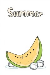 a cartoon of a piece of melon with ice cubes on it