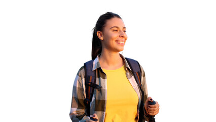 Content young woman exploring the mountain trails	
