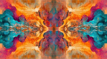 A chromatic abstract using radiant layers of cyan, orange, and magenta, blending seamlessly