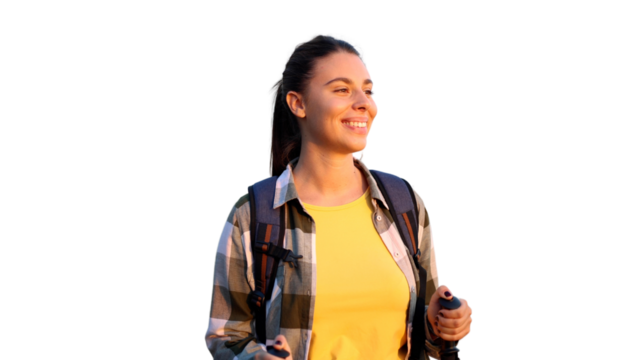 Content young woman exploring the mountain trails	
