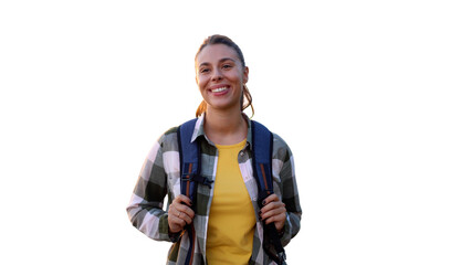 Fototapeta premium Content young woman exploring the mountain trails 