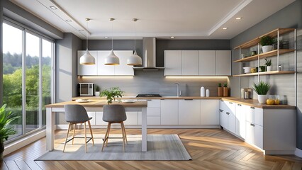 Obraz premium Modern living room interior background, wall mockup, 3d render