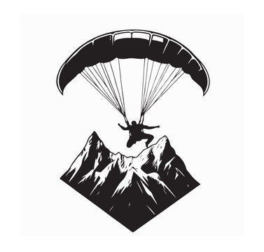 Sky Diving Sport Vector image. Parachuting sky diving sky jump vector silhouette isolated in white background