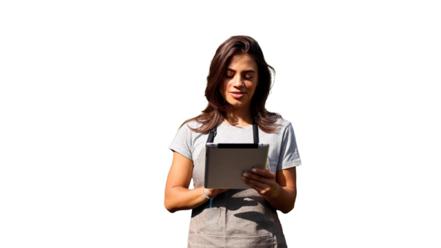 Beautiful owner of a gardening center managing work