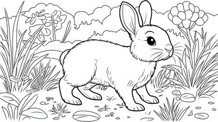 Obraz premium Cute Cartoon Baby Rabbit in Simple Line Art Style for Coloring Activity