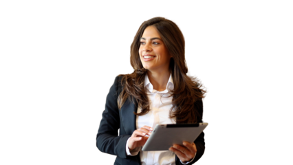 Young, ambitious businesswoman using tablet