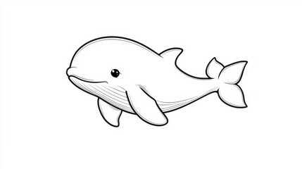 Obraz premium Simple Cartoon Baby Whale in Line Art Style for Kids and Baby Products