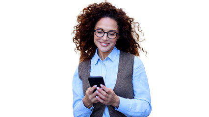 Naklejka premium Attractive woman using smartphone