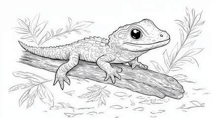 Obraz premium Adorable Cartoon Baby Crocodile in Simple Line Art Style for Kids