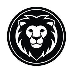 Lion Head Silhouette in Circle Vector Art - Black Lion Head Design