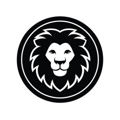 Lion Head Silhouette in Circle Vector Art - Black Lion Head Design