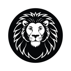 Fototapeta premium Lion Head Silhouette in Circle Vector Art - Black Lion Head Design