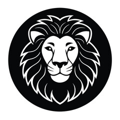 Lion Head Silhouette in Circle Vector Art - Black Lion Head Design