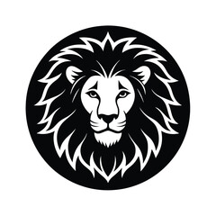 Lion Head Silhouette in Circle Vector Art - Black Lion Head Design