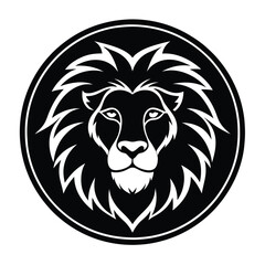 Lion Head Silhouette in Circle Vector Art - Black Lion Head Design