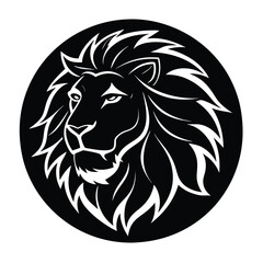 Lion Head Silhouette in Circle Vector Art - Black Lion Head Design