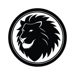 Fototapeta premium Lion Head Silhouette in Circle Vector Art - Black Lion Head Design