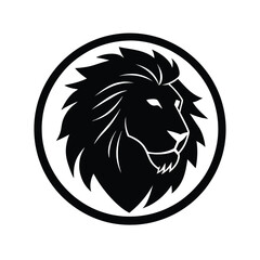Fototapeta premium Lion Head Silhouette in Circle Vector Art - Black Lion Head Design