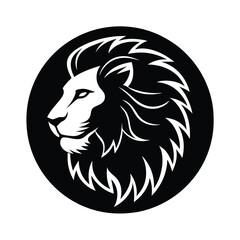 Lion Head Silhouette in Circle Vector Art - Black Lion Head Design