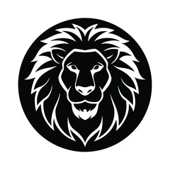 Lion Head Silhouette in Circle Vector Art - Black Lion Head Design