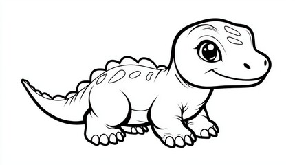 Obraz premium Cute Baby Dinosaur in Simple Line Art Style for Kids Coloring Fun