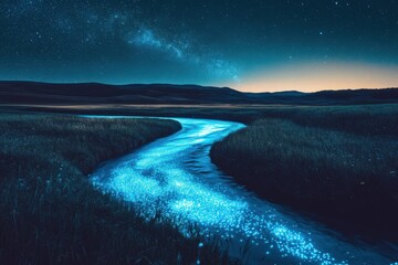 Night Sky River Starscape Serene Landscape