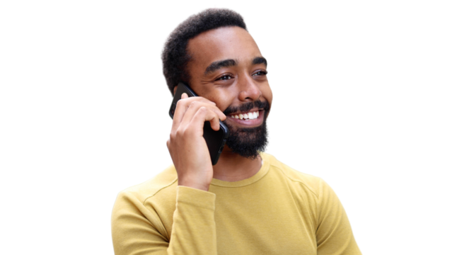 Young man enjoying talking on mobile phone	